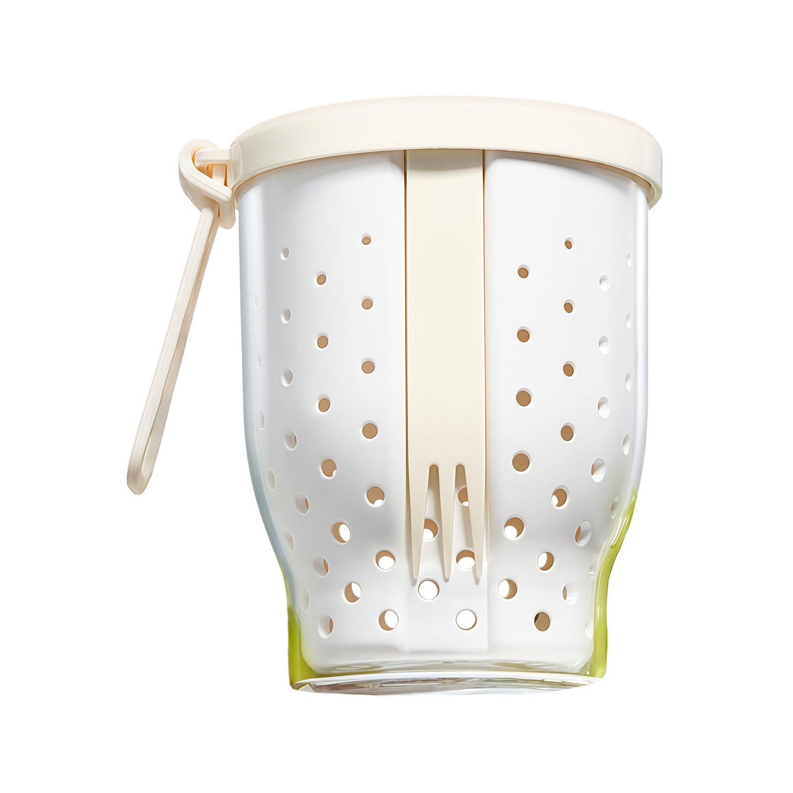 Kalttoy Fruit Cup with Removable Colander and Fork Leakproof Lid Space Saving Food Container for Travel Outdoor Portable Fruit Cup with Drain Colander and Fork