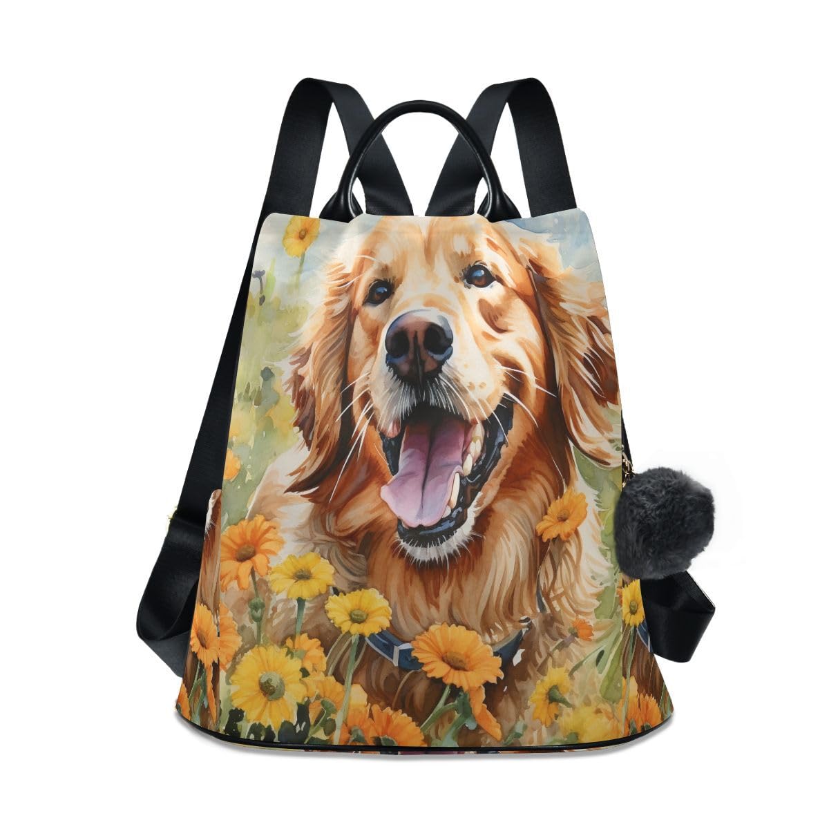 ALAZA Cute Golden Retriever in Flower Field Trips Hiking Camping Rucksack Pack for Women