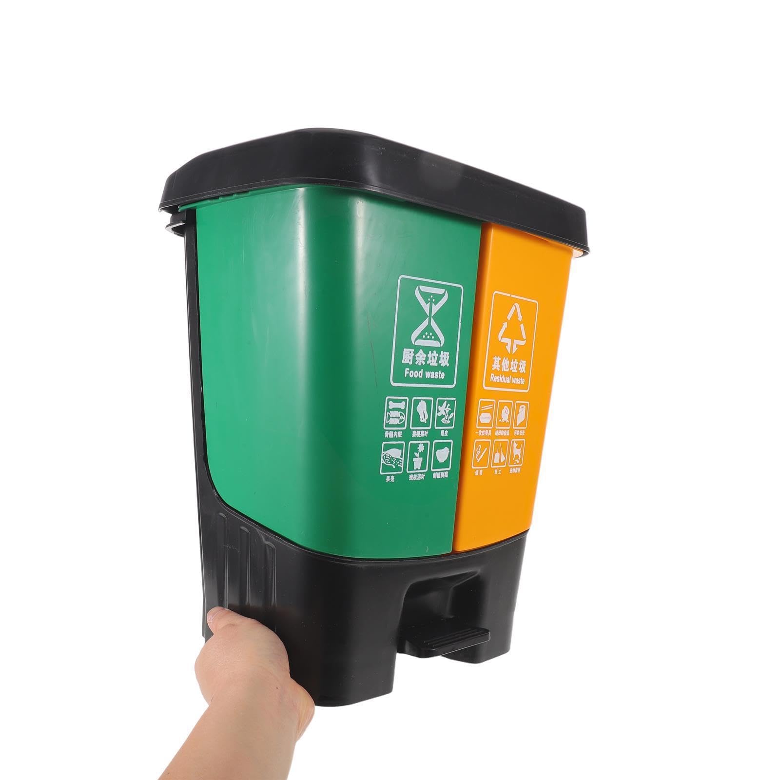 Plastique Poubelle à Double Compartiment avec Pédale 16l et Couvercle