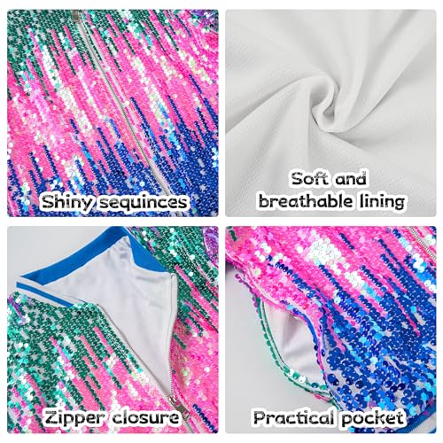 Image of LOLANTA Girls Sequin Jacket, Long Sleeve Kids Bomber Coats with Pockets, Spring Fall Outfits for 4-15 Years