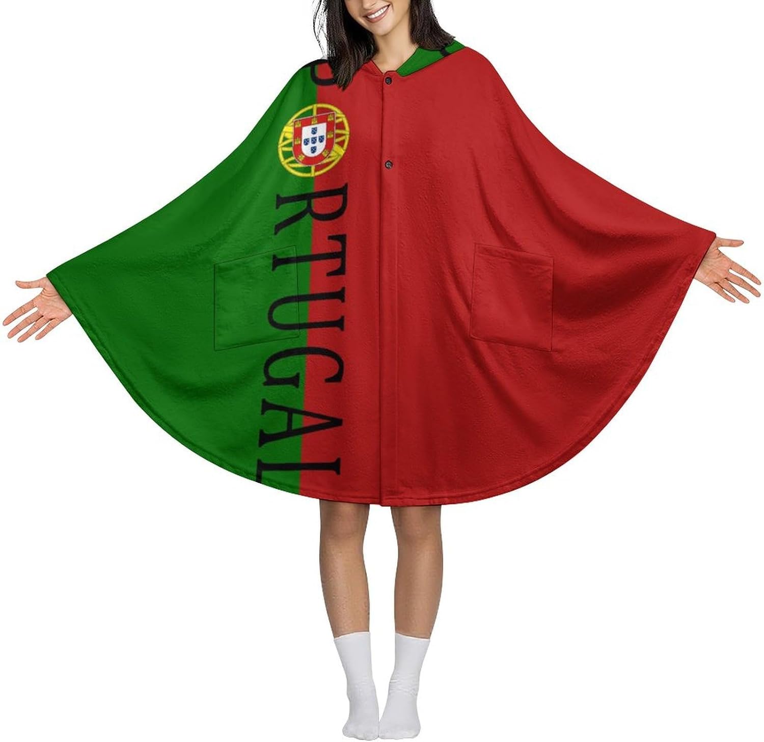 Portugal Soccer Football Wearable Blanket with Hooded Flannel Blankets Cape with Pocket