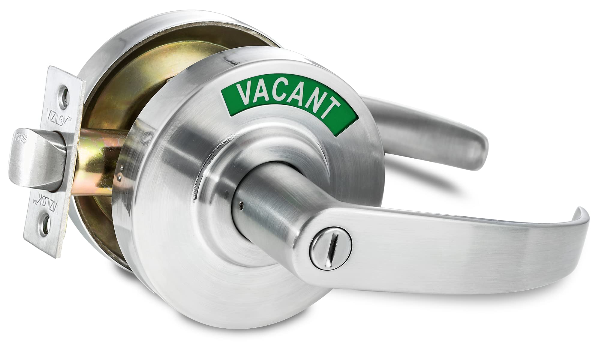 VIZILOK Heavy Duty Privacy Indicator Lock and Lever C7FS-RND, BHMI Grade 2 Left Right Reversible Occupancy Indicator Stainless Steel Lock - Satin Chrome