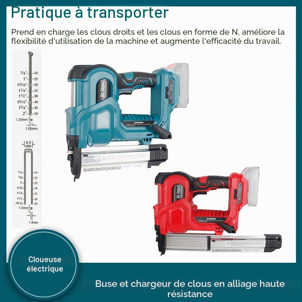 Agrafeuse électrique cloueuse sans fil avec 200 clous de 32 mm et 200 clous de 50 mm compatibles avec batterie au lithium Makita