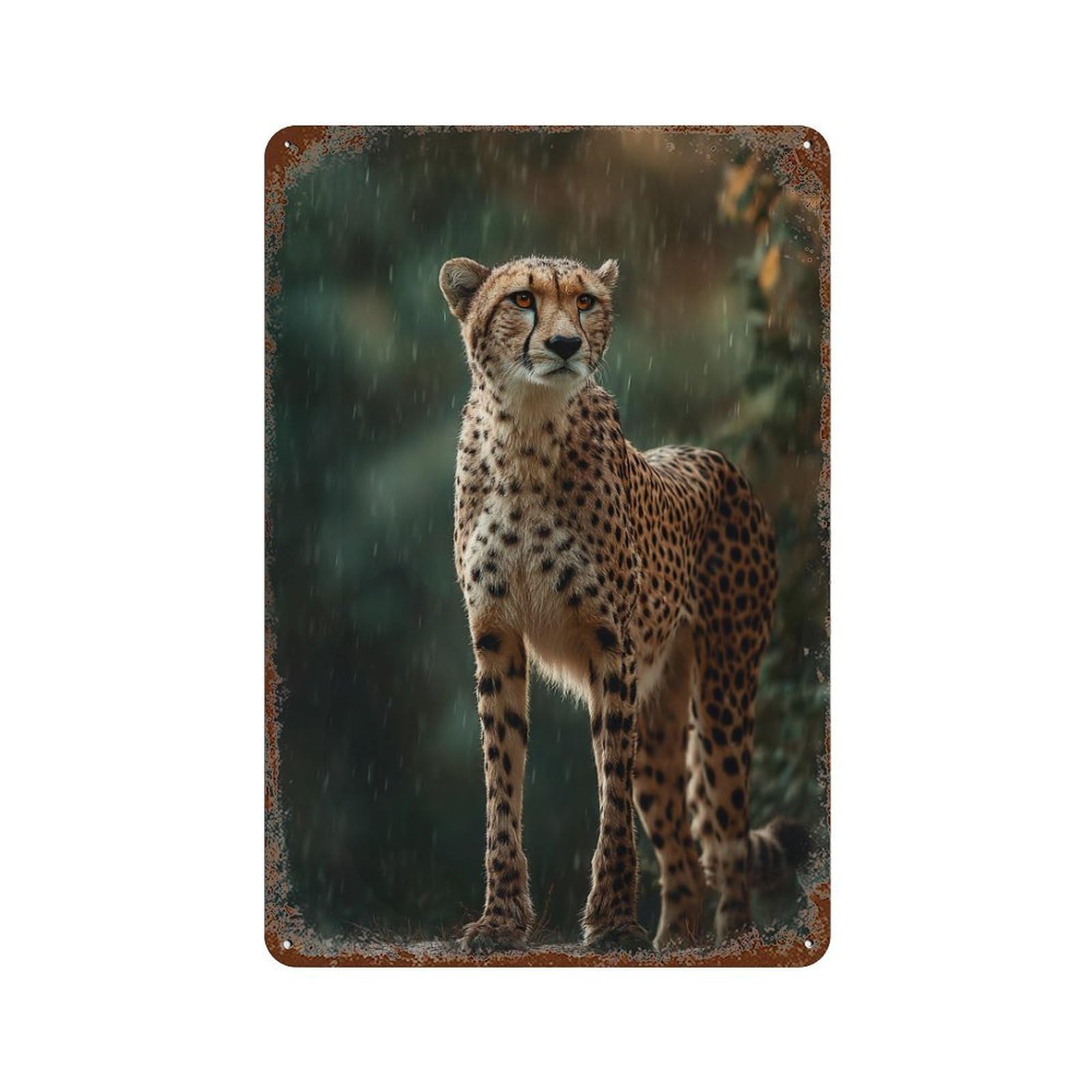 Cheetah in Rainy Forest-2 Decorative Tin Sign 11.8"x7.9", Farmhouse Wall Decor for Garage, Bar And Workshop Decor