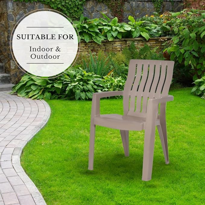 Image of ITALICA 2277 Spine Care Plastic Chair for Indoor /Outdoor /Study /Office /Living Room /Dining Room /Bedroom /Kitchen /Garden /Stackable Chair - Set of 2 Pcs Chair (2, Coffee)