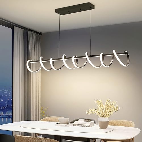 Miniatura 6 de Diseño Moderno Lámpara Colgante Lineal de Escritorio Regulable, con Control Remoto, Lámpara de Techo Regulable de 3 Modos de Color y Brillo, Lámpara