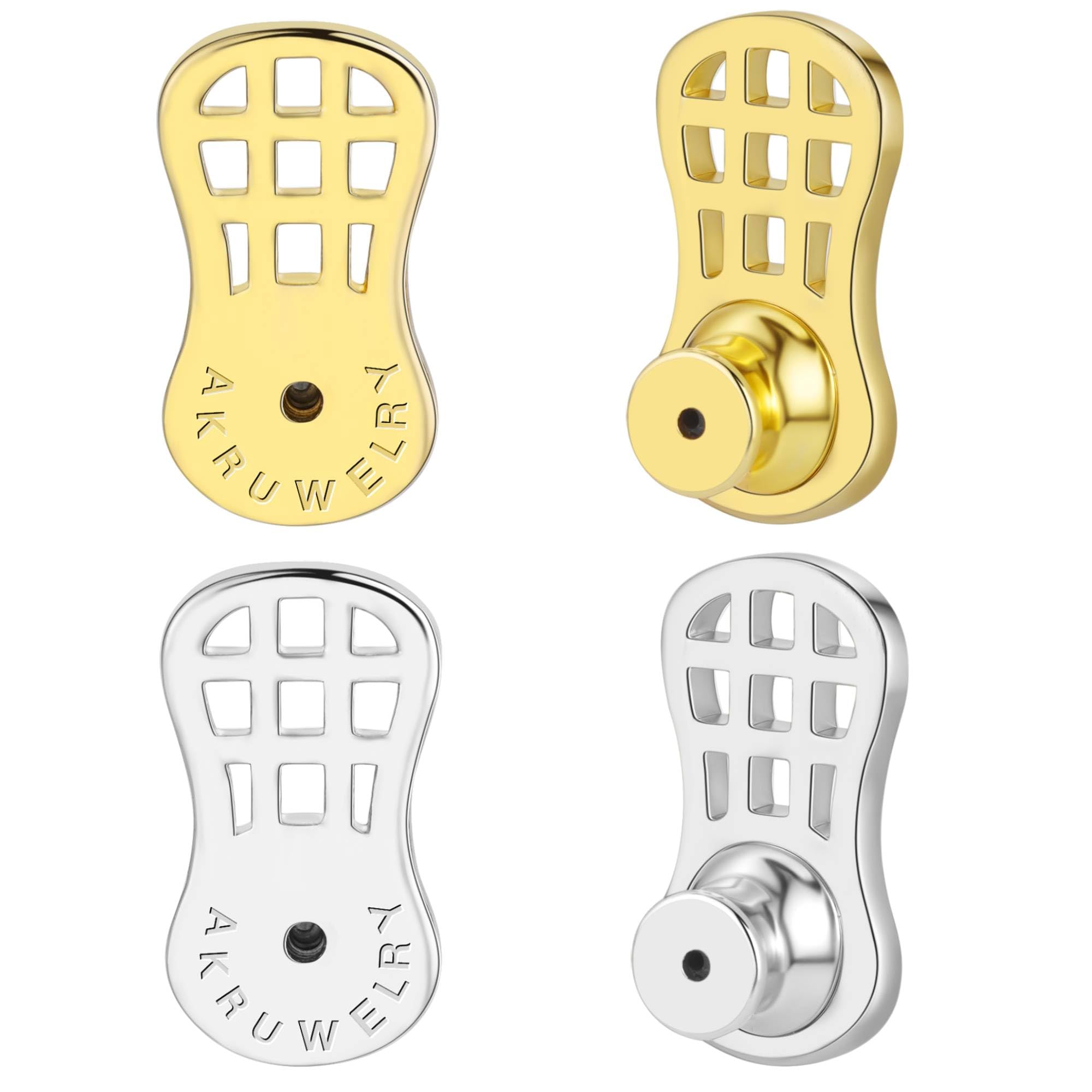 AKRUWELRY Earring Backs for Droopy Ears, 4pcs Sturdy Tiny Waist Shape Earring Lifter Backs for Heavy Earring Flat Earring Backings for Studs Locking Picered Earring Backers, Mixed Color