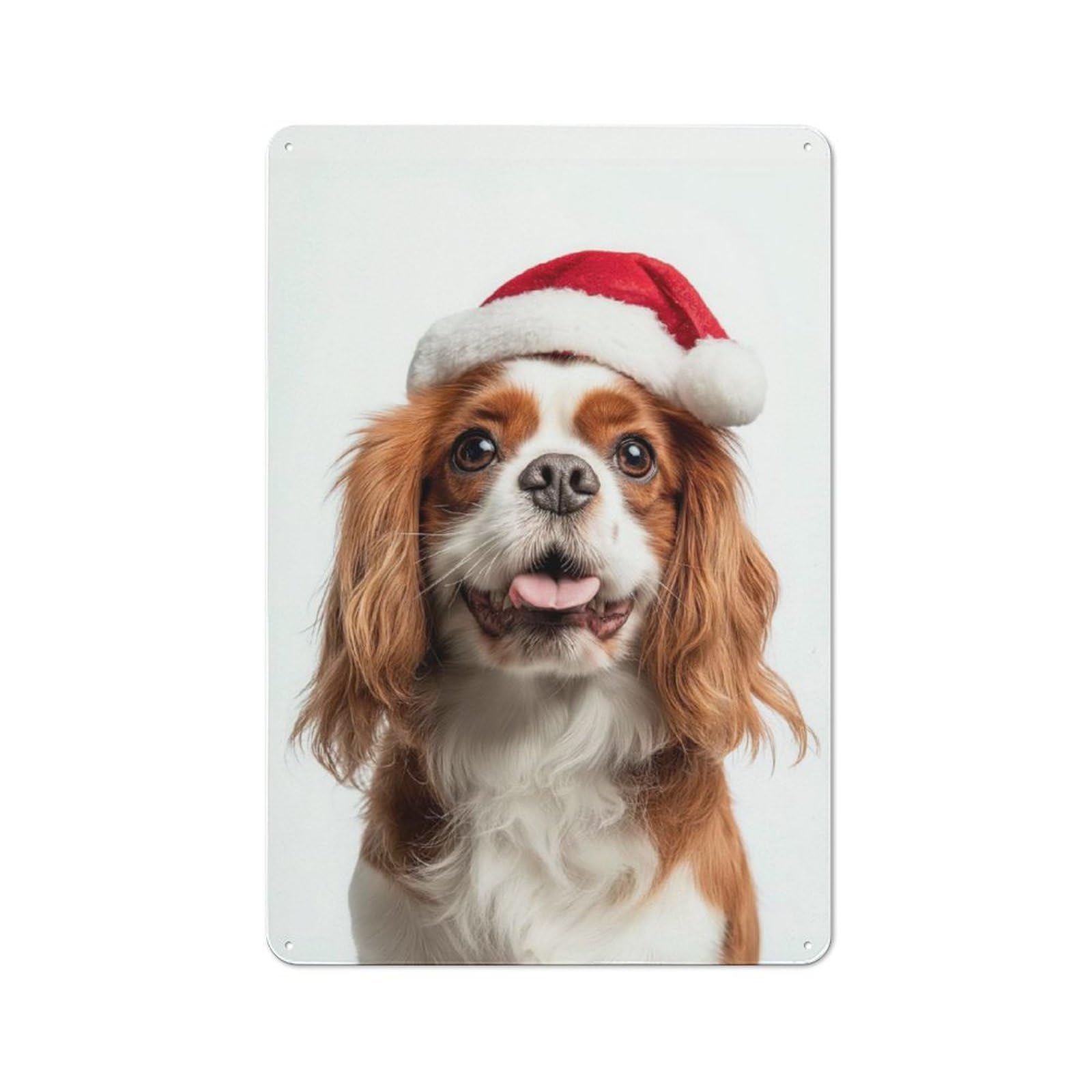 Junmoney English Toy Spaniel Dog With Santa Hat Metal Wall Sign 30X20cm, Nostalgic Classic Pub Decor For Pub, Home Bar, Shed Or Man Cave