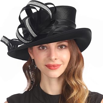 Church Hat for Women Derby Tea Party Wedding Dress Hats with Rhinestone