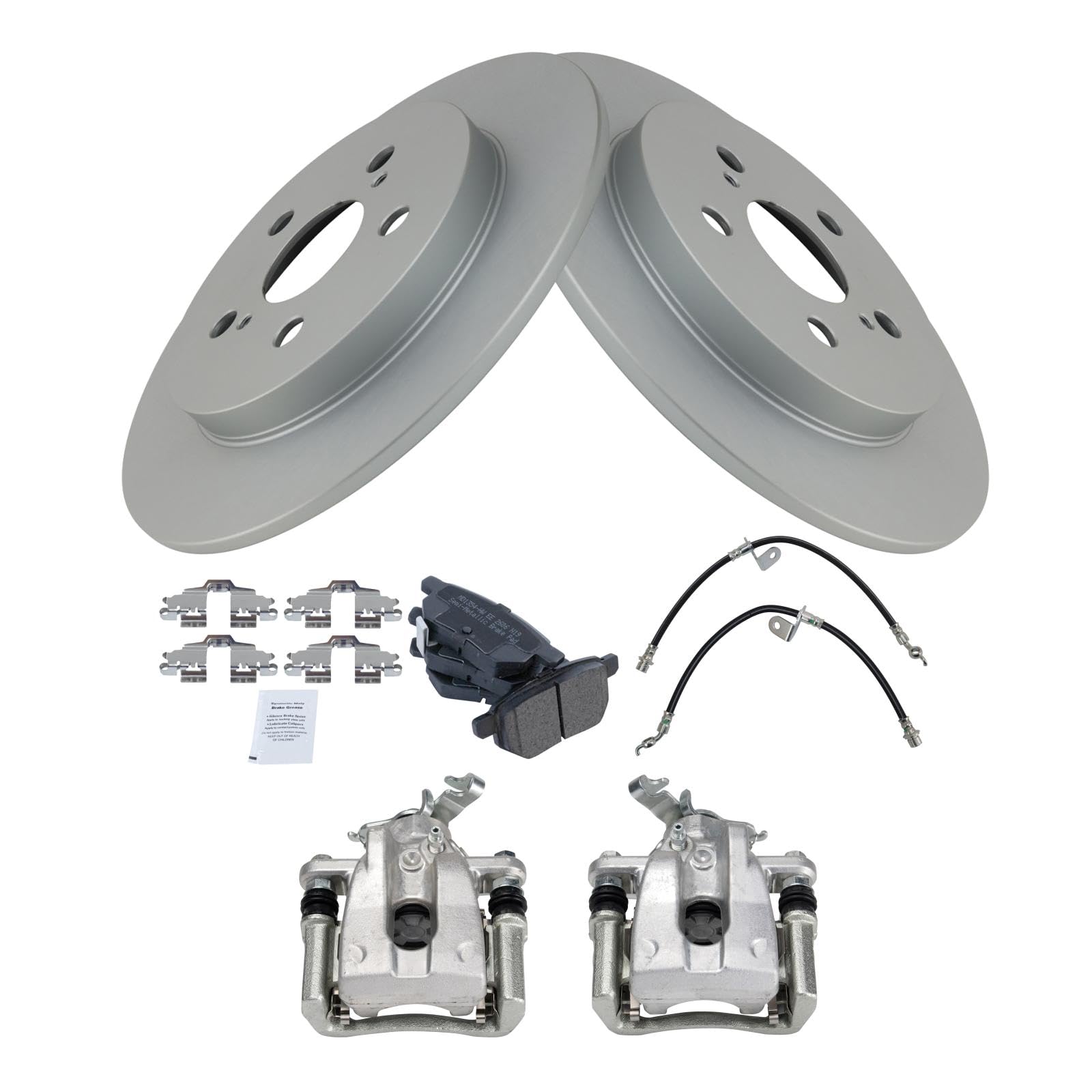 TRQ Rear Brake Pad and Rotor Set Semi Metallic Coated Rotors Calipers Compatible with 2009-2010 Pontiac Vibe 2009-2019 Toyota Corolla 2009-2011 Matrix