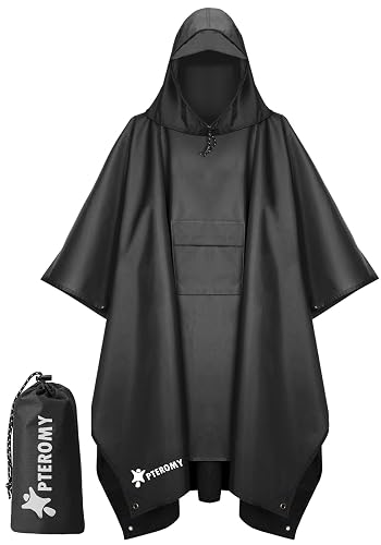 PTEROMY Hooded Rain Poncho for Adults