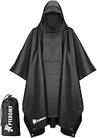 PTEROMY Hooded Waterproof Rain Poncho for Adults - Lightweight Packable Unisex Raincoat with Pocket for Hiking, Camping, Emergency Shelter
