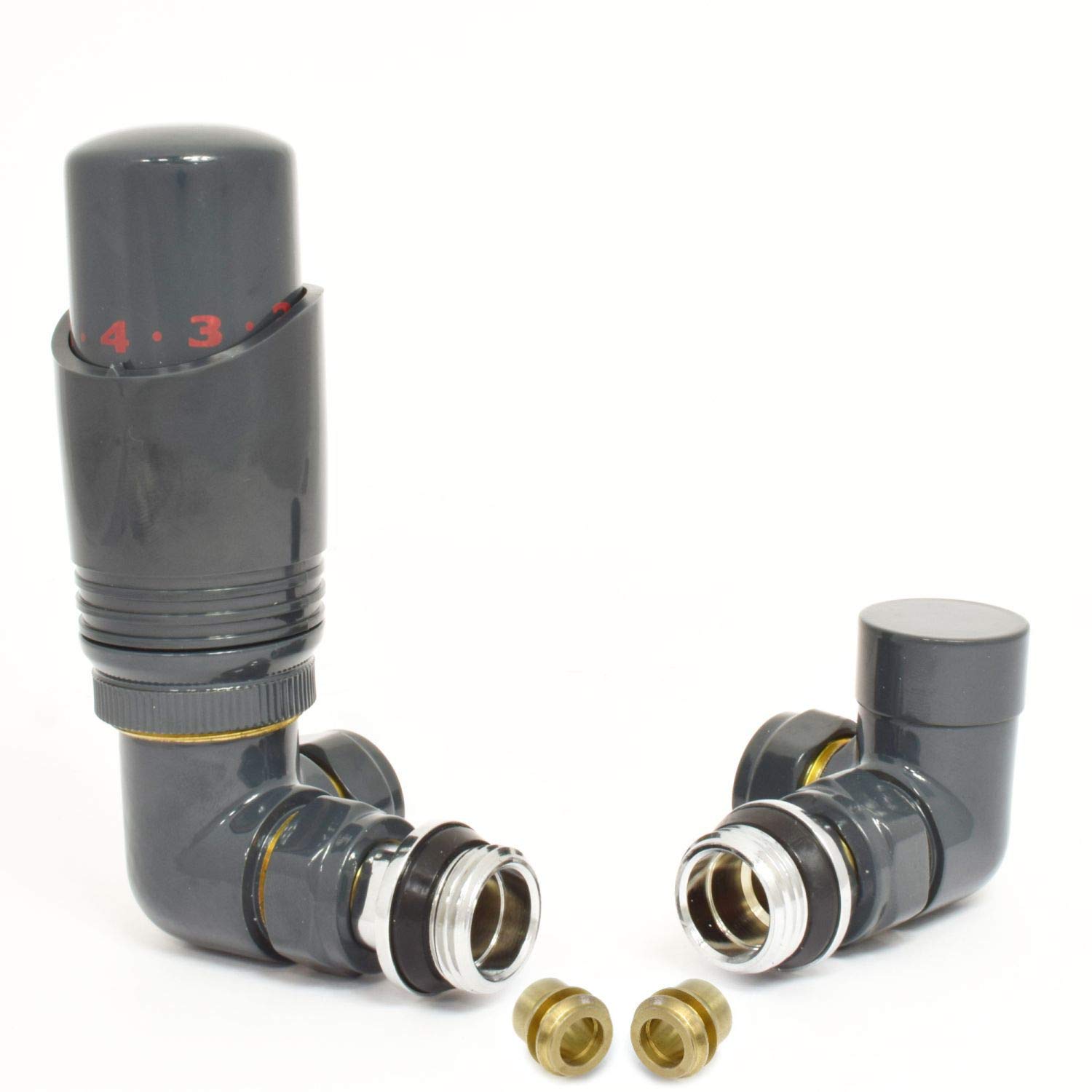 Hot Flow | Cascade Modern Corner TRV Thermostatic Radiator Valve 10mm Compression (Anthracite)