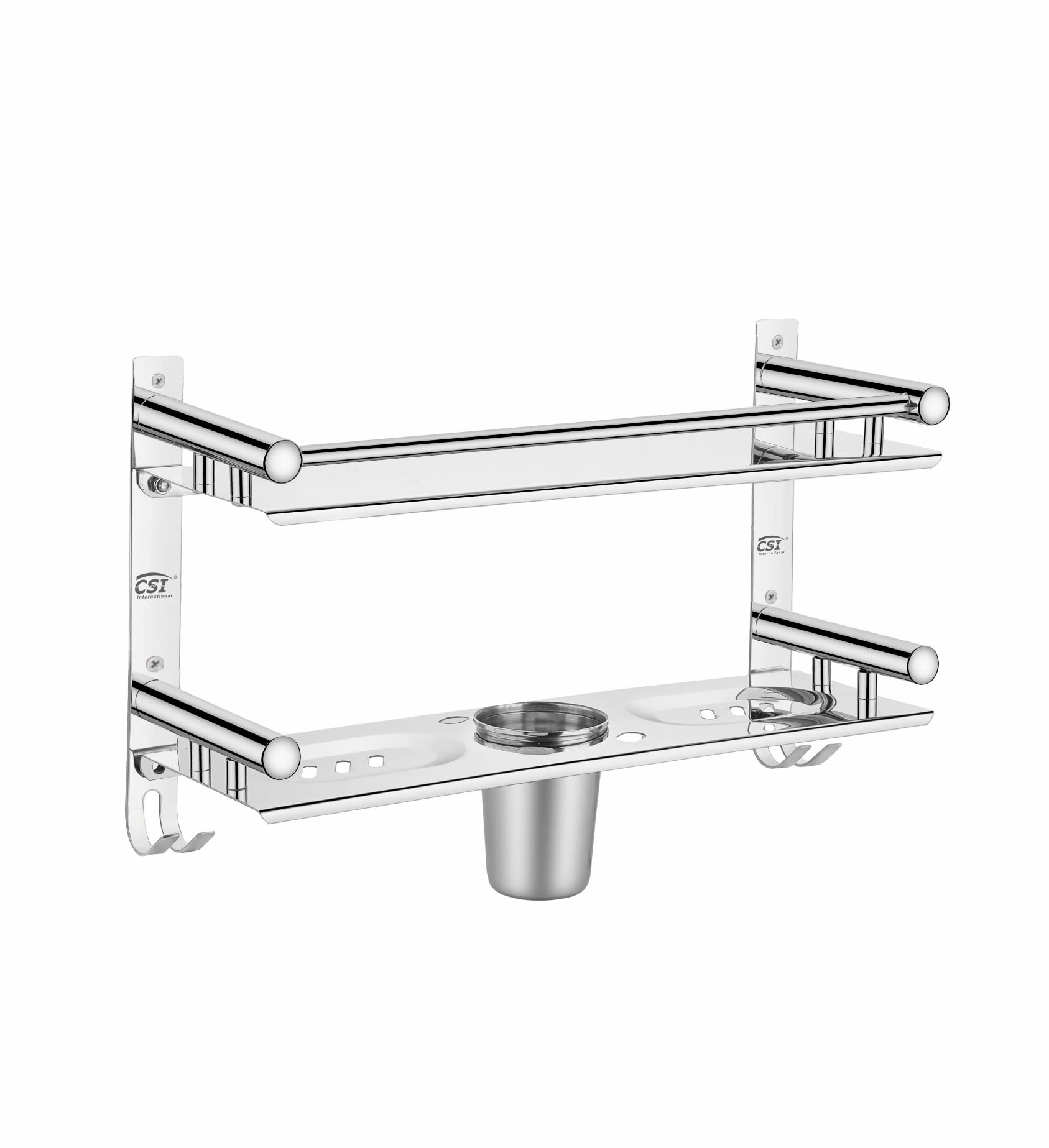 CSI INTERNATIONAL Stainless Steel 4 In 1 Multipurpose Use Bathroom Shelf/Rack/Double Soap Dish/Tumbler Holder/Soap Holder/Tooth Brush Holder/Bathroom Accessories, Sinks, Silver (B09ZF3QQMD) Amazon Price History, Amazon Price Tracker
