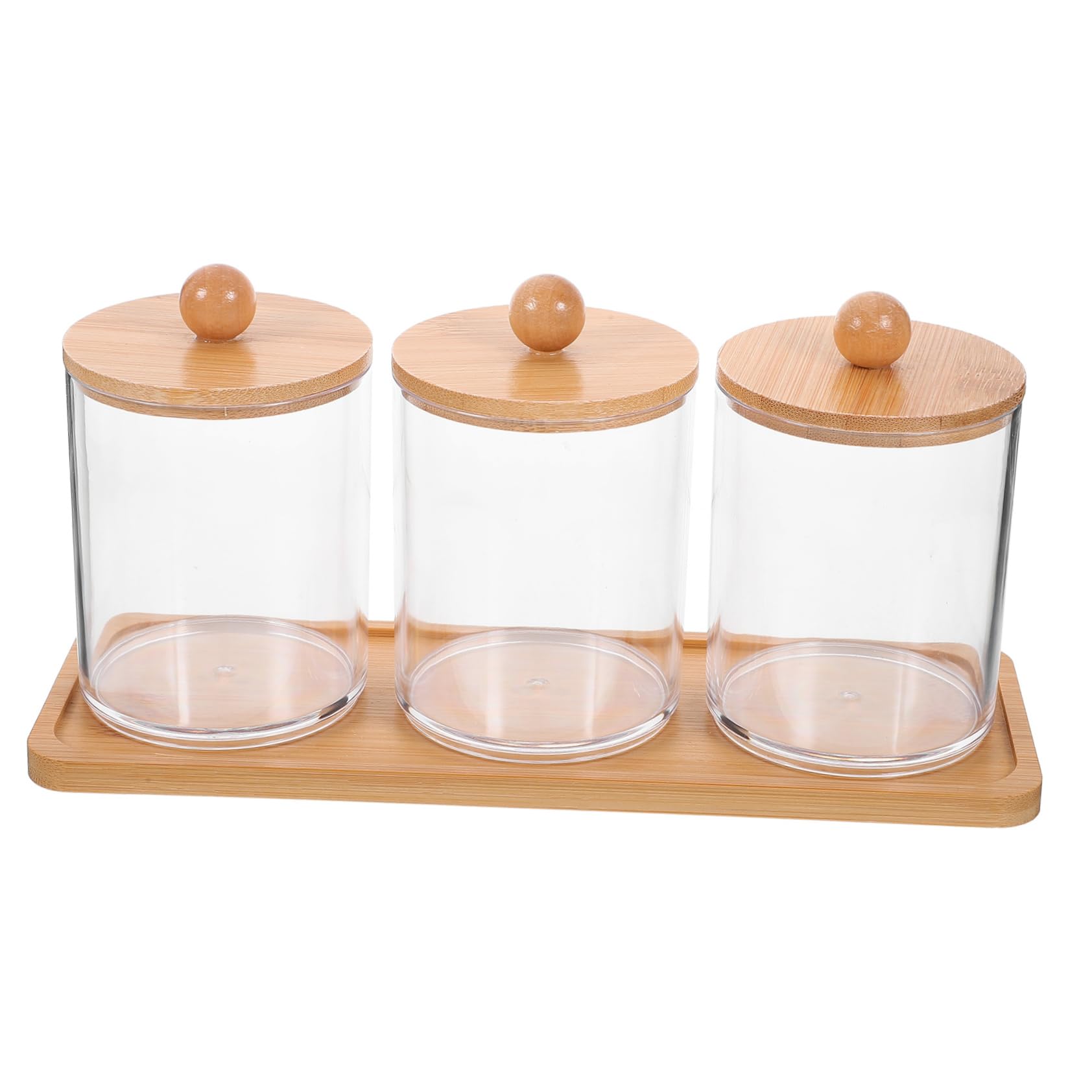 MAGICLULU 3 Sätze Make-up- schminktisch kommode durchsichtige Wattebauschhalter transparente Gläser Wattestäbchen-Ball-Pad-Gläser klare Wattebauschgläser Bambus