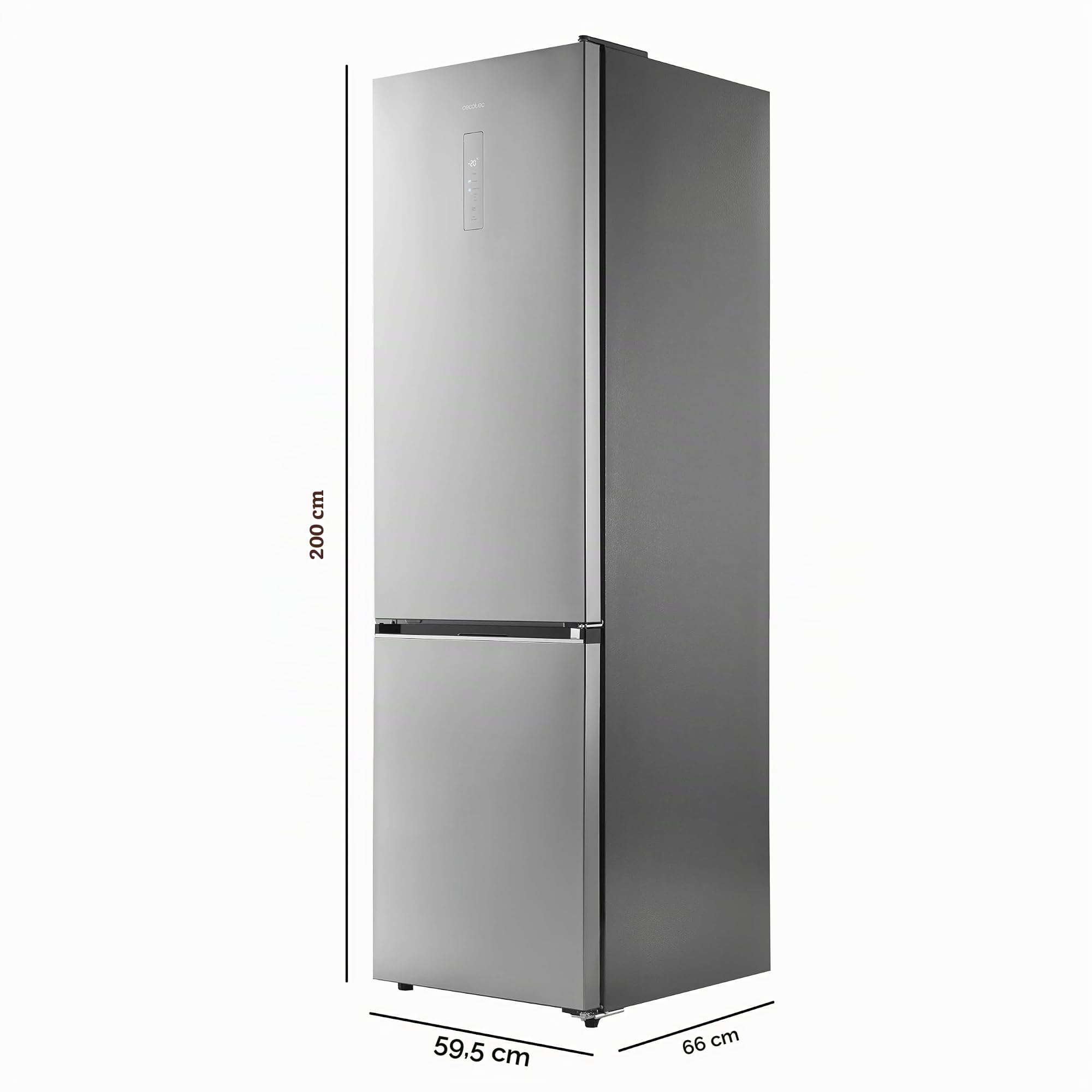 Cecotec Frigorífico Combi Total NoFrost de 405L Bolero CoolMarket Combi 405 WL Elite Inox D. 200 cm de Alto, 60 cm de Ancho, Clase D, MetalFlex Cooling, Fresh Flex, Interior en Elite Grey, Inox