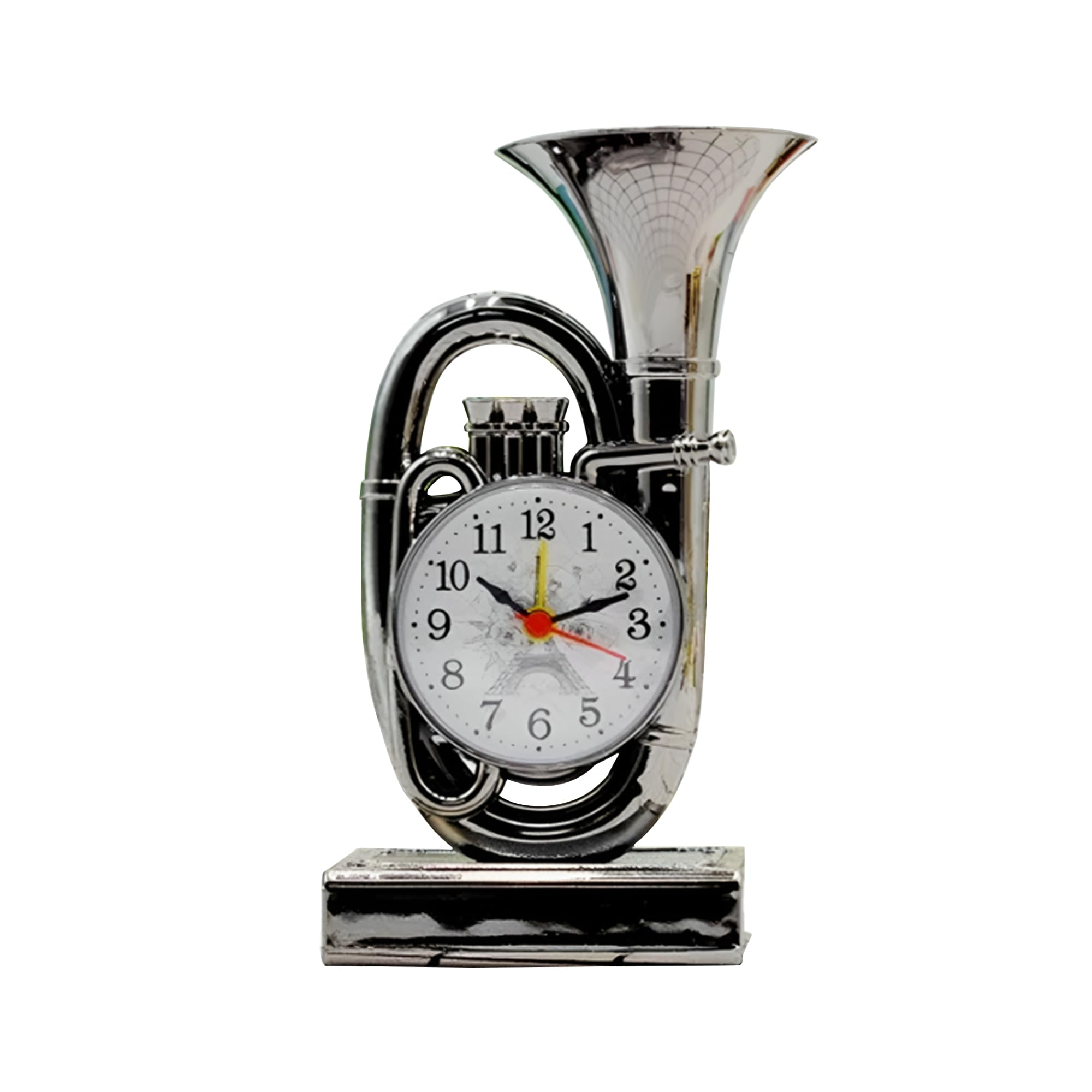 LEDSone Vintage Trumpet Alarm Clock - Creative Desktop Battery Powered for Heavy Sleepers - Bedroom Desk Decoration (Chrome)