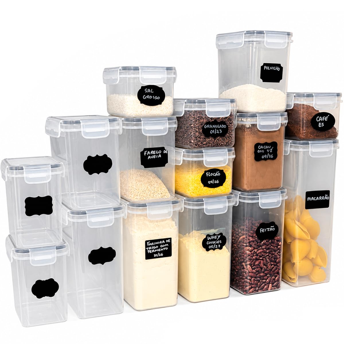 Decolab Kit Potes Herméticos Plástico com Vedação BPA Free - Organizador de Geladeira,