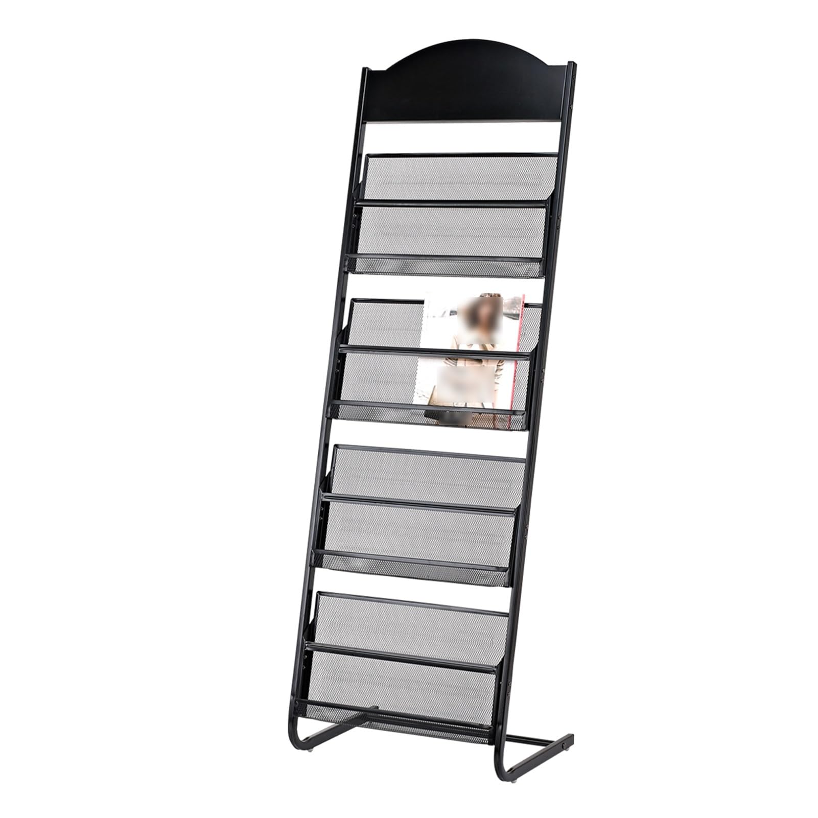 Jkjzsalj Black 3/4-Layer Iron Magazine Rack With Wheels,Mobile Display Rack,Floor-Standing Brochure Stand,For Offices,Trade Show Exhibitions Office Retail Store,-48X36.5x143cm