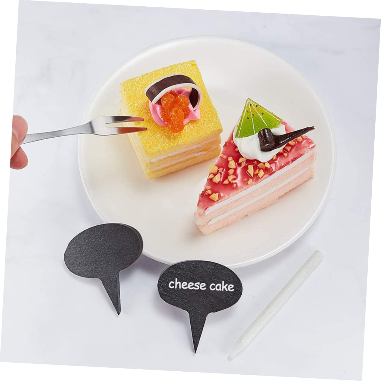 5 Sätze Wiederverwendbare Käsemarker Teiliges Set mit Schiefer Schildern und Kreide für Buffet Lebensmitteletiketten Leicht zu Reinigen Tragbar für Käse und Kuchenbeschriftung