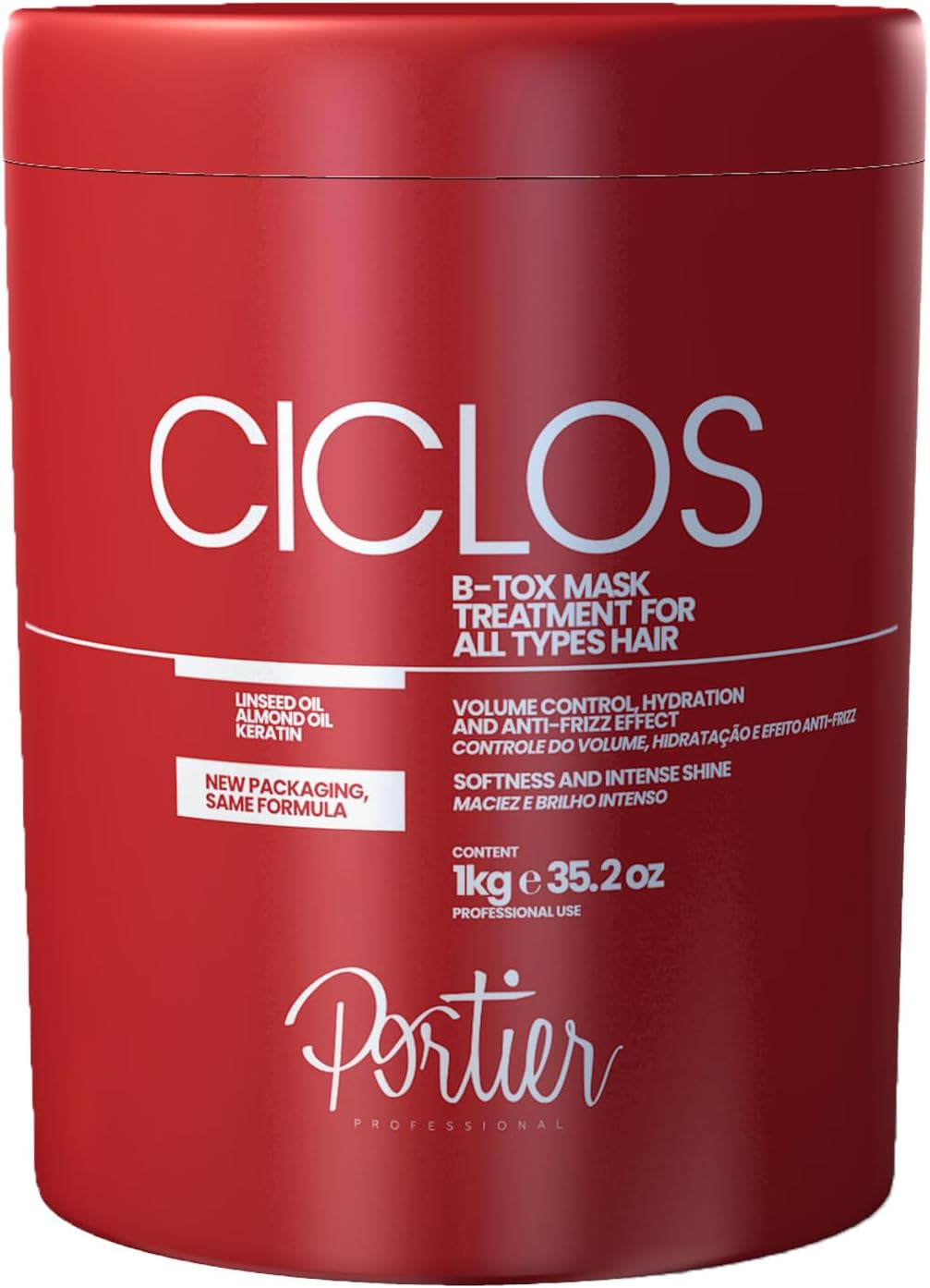 PortierCiclos B-Tox Hair Mask for Dry Damaged Hair with Reconstructive Capillary Sealing, Deep Conditioning Color Treated Support, Anti-Frizz Volume Control, 35.2 fl. oz. / 1kg