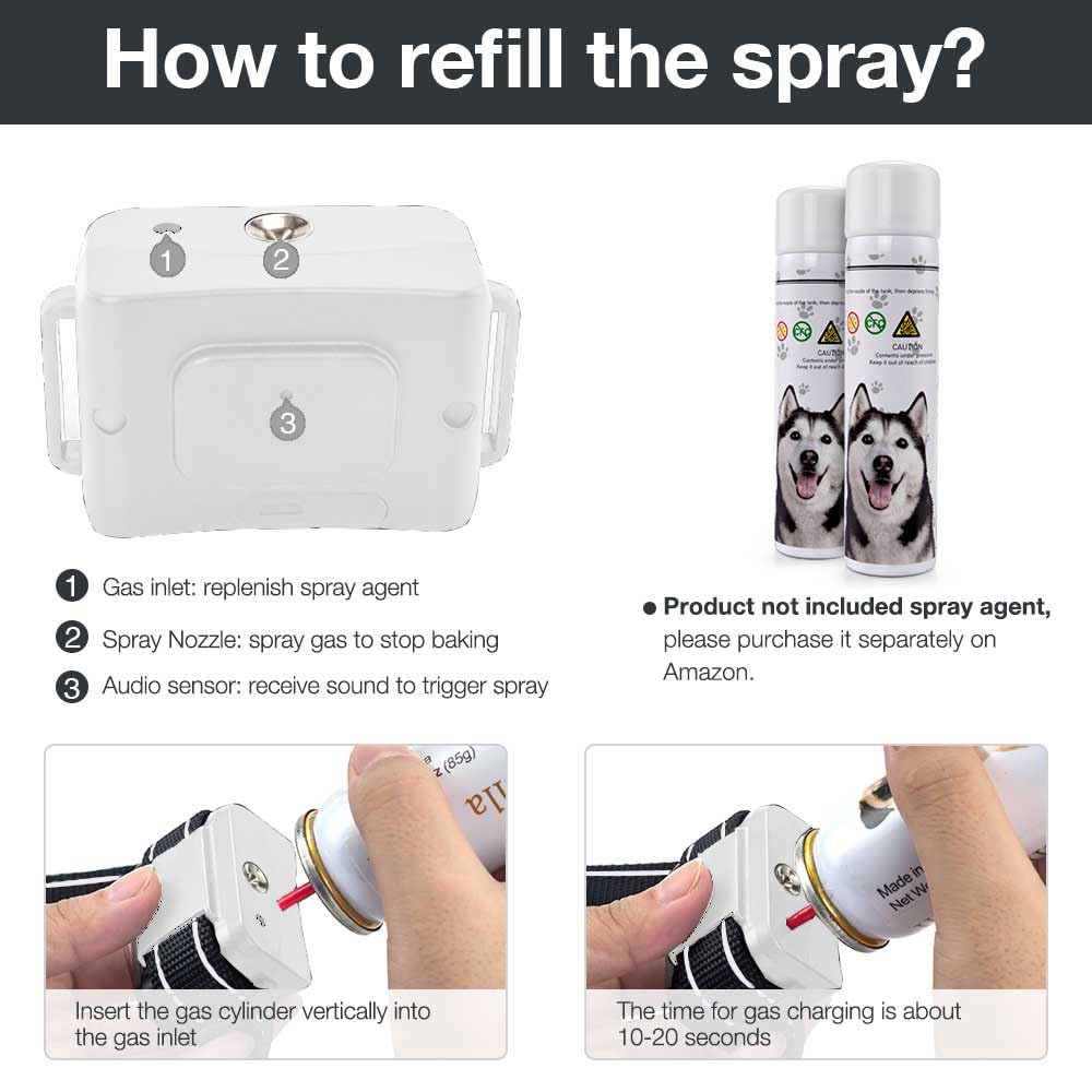 Bubbacare Collare Antiabbaio per Cani, Auto Collari Antiabbaio Ricaricabili Regolabile, Collare Anti Abbaio Sicuro Spruzzo e Vibrazione Efficaci per Cane Piccolo Medio Grande, Bianco