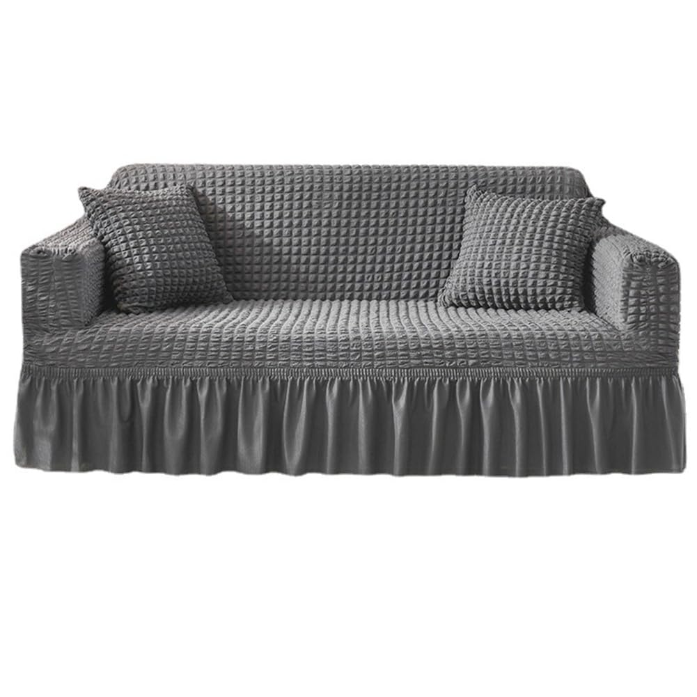 Qerwsdty Sofa Cover Sofa Seersucker Textured Sofa Protector with Pleated Skirt for L-Shape U-Shape & Sectional Sofa Easy Install,4 Seater