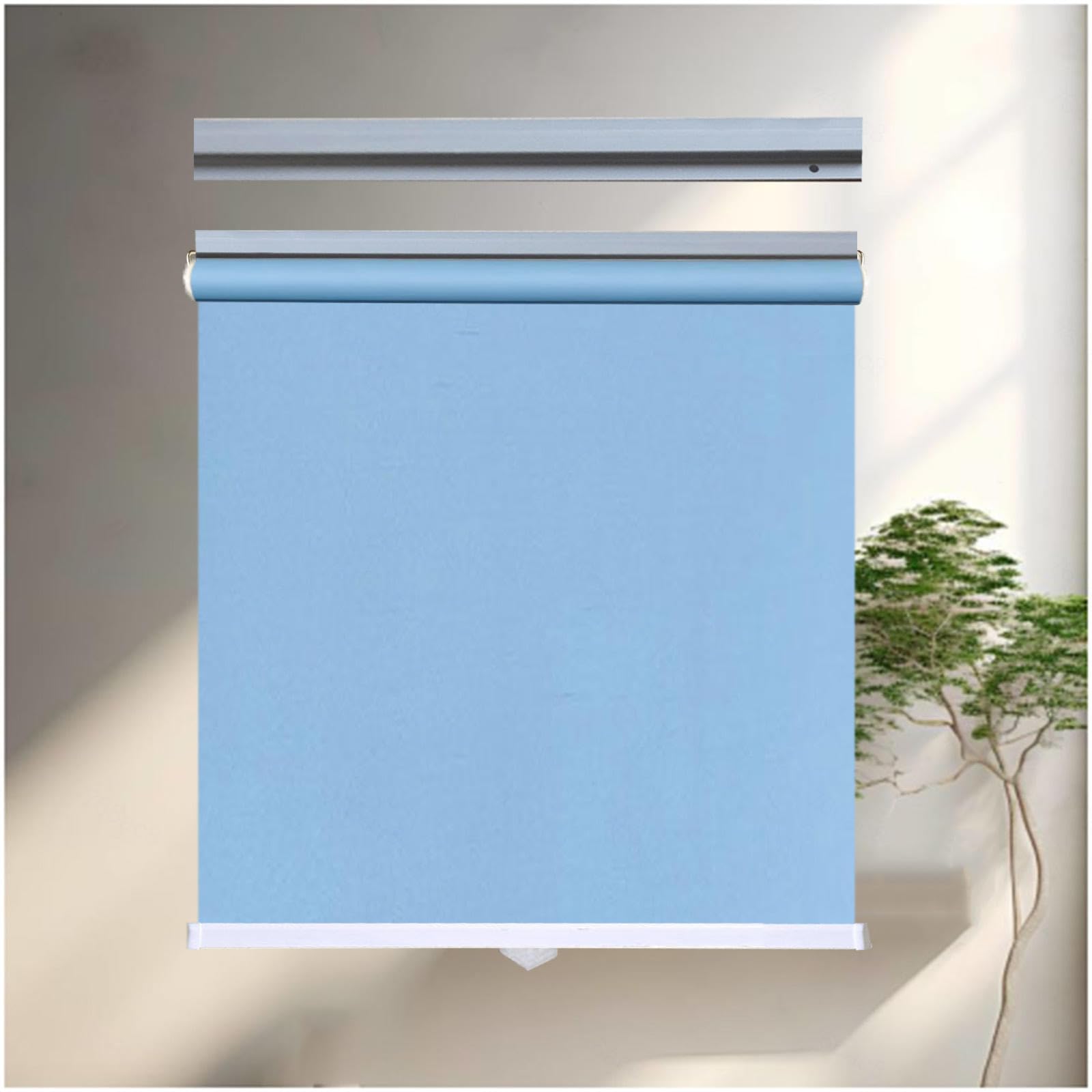 Blackout Roller Shades for Windows, Blackout Curtains No Drilling, Sun Protection and Privacy Blinds, 45x125/60x150/85x200cm Retractable Sunshade Roller Blinds,blue-55x200cm/22 * 79in