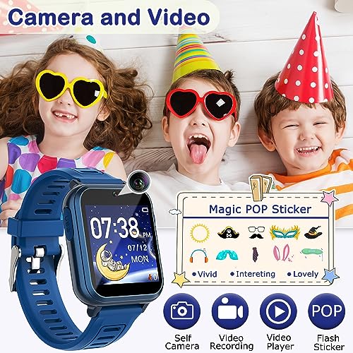 cosjoype kids game smart watch for kids with 24 puzzle games hd touch screen camera music player pedometer alarm clock calculator flashlight 1224hr kid watch gift for 4-12 year old boys toys for kid