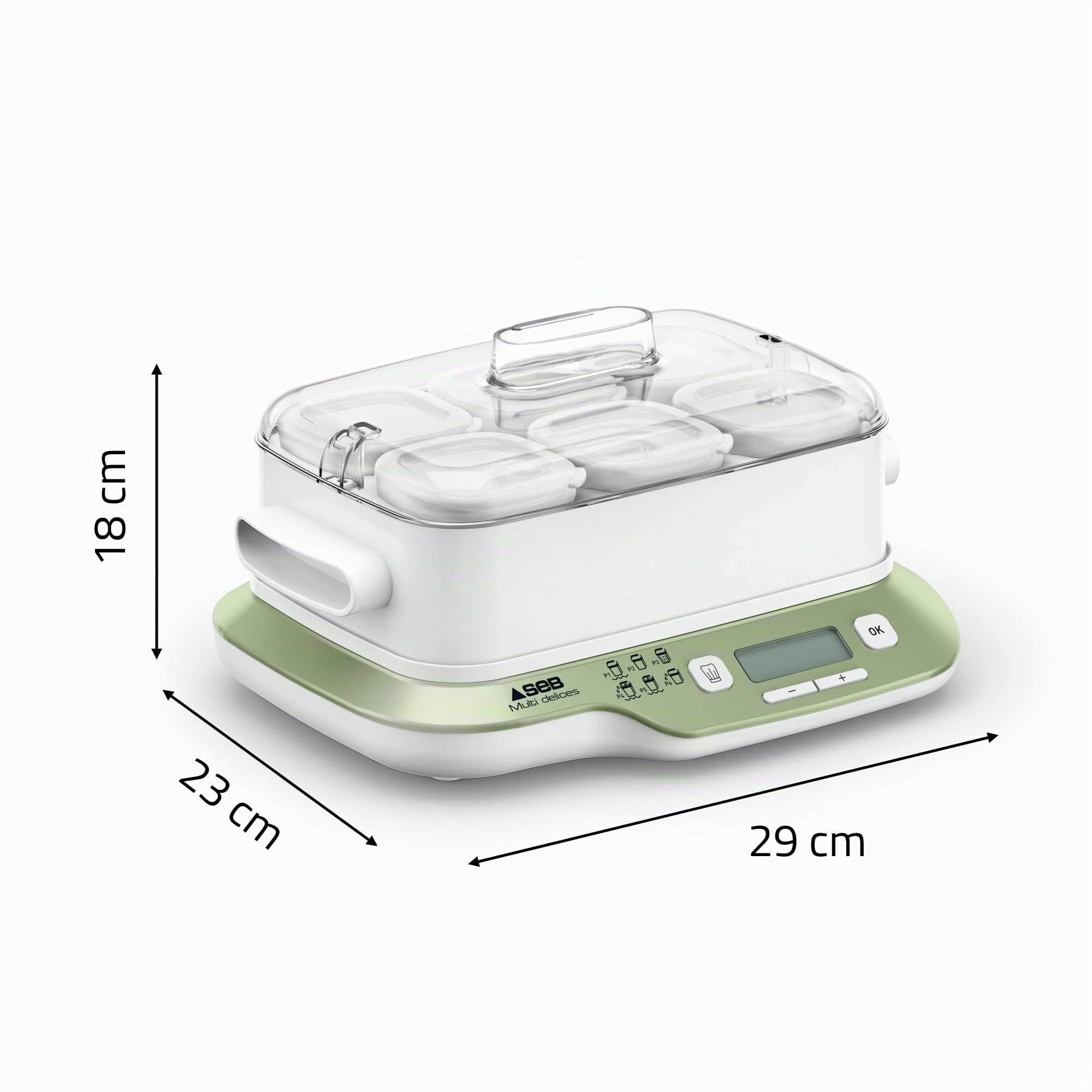 Seb Multi Delices Express Vegetal Yogurtera 6 tarros de vidrio 140 ml, libre de BPA, 6 programas, programa expreso, fabricado en Francia YG660A11