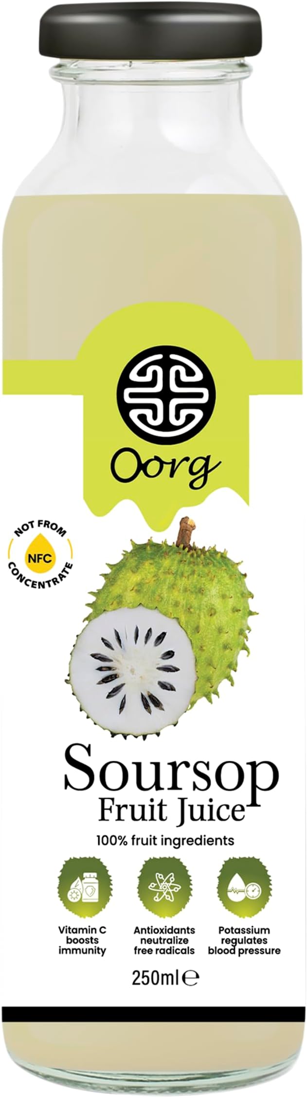 OORG Natural Sri Lankan Soursop Fruit Juice - 1 x 250ml bottle, A healthy & refreshing hydrating beverage, 100% fruit ingredients, No Preservatives (1 Bottle, Soursop)