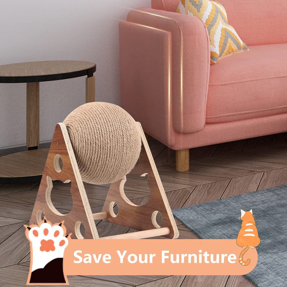 Juguete rascador para gatos, cuerda de sisal natural, bola rascadora para gatos, gatitos, perros y cachorros, juguete interactivo de madera maciza para mascotas (enorme)