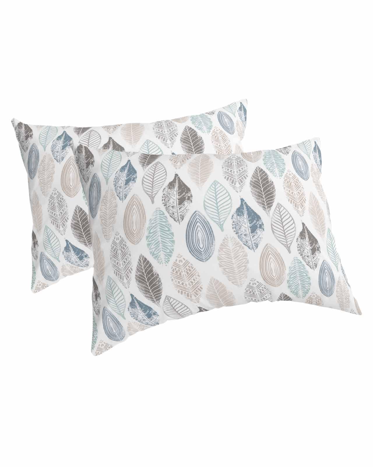 Leaf Pillowcases Queen Size, 2 Packs Soft Bed Throw Pillow Covers Sham Luxury Decorative Sofa Couch Long Body Lumbar Bolster Cushion Case with