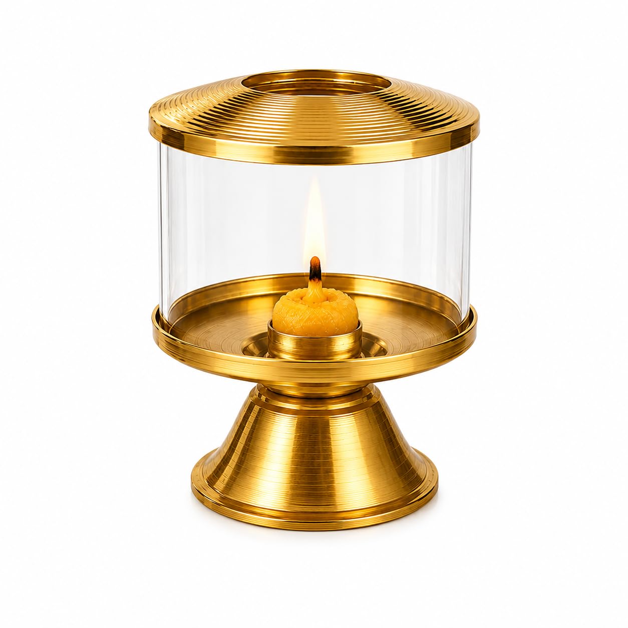 Pure Brass Ghee Diya with Glass Cover for Puja | Innovative Akhand Jyot Diya for Ghee Battis & Cotton Wicks | Long Burning Brass Oil Lamp for Mandir, Temple & Festival Decor-image-44