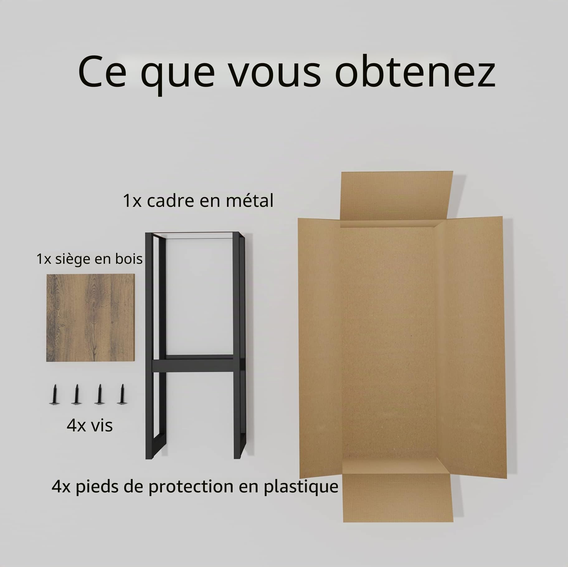 Tabouret de bar, industriel en métal avec repose-pieds H60 cm (Hêtre, Noir)
