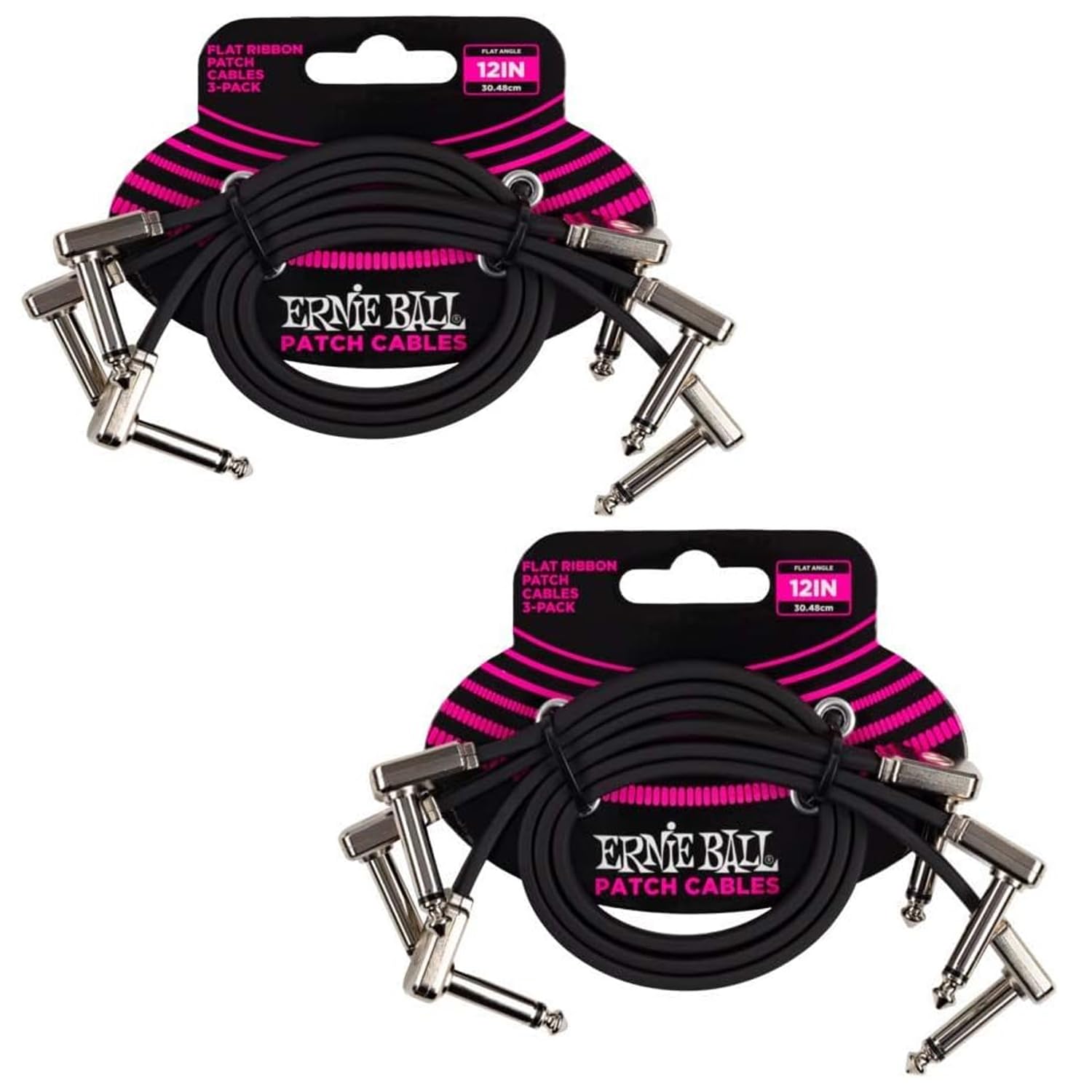 Ernie Ball Flat Ribbon Patch Cable Set 3x2 Length 12 inch in Black P06220 - Pack of 2