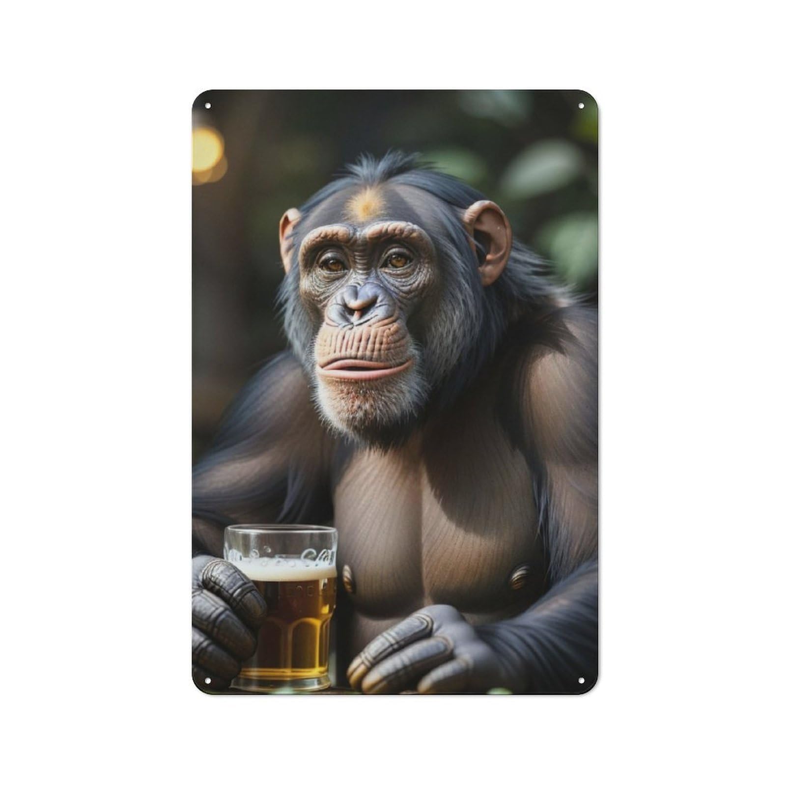 Nostalgic Chimpanzee Drinking Funny Decorative Tin Sign 30x20cm, Vintage Wall Decor for Lounge, Study, Pub Or Wall Gallery