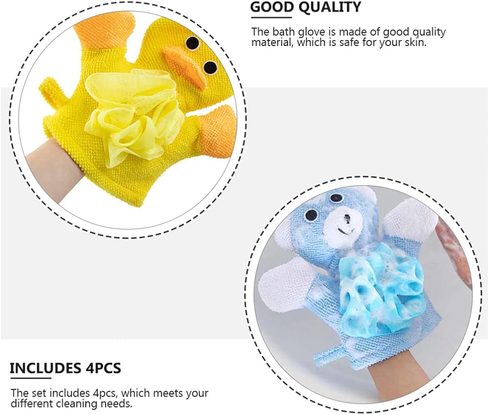 EXCEART 4pcs Cute Kids Wash Gloves Bath Sponge Mitt Children Puppet Shower Gloves kids Loofah Gloves