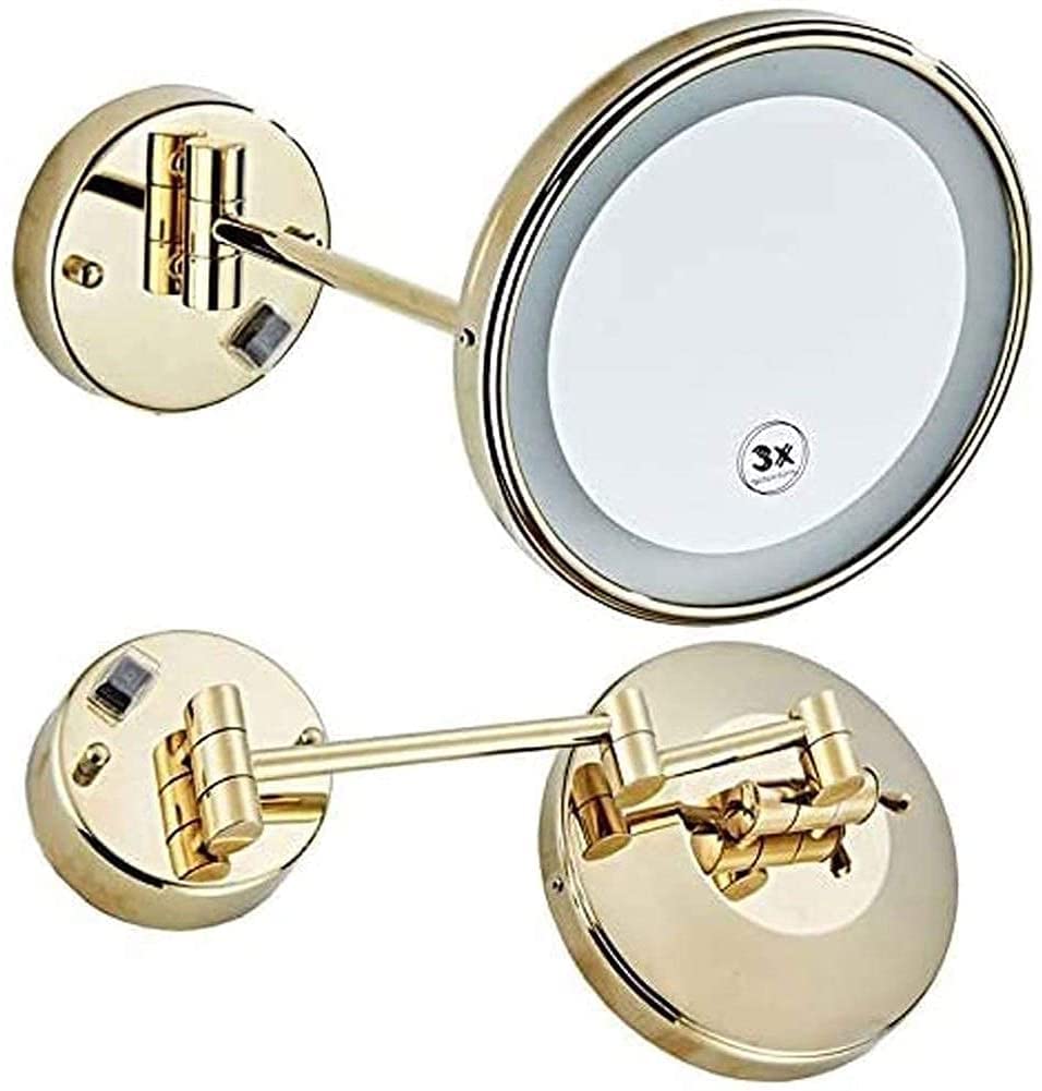 Espejo de tocador, espejo de maquillaje, espejo de tocador, espejo de maquillaje montado en la pared, espejo cosmético con aumento 3X, espejo de tocador extensible con rotación de 360 ° para baño