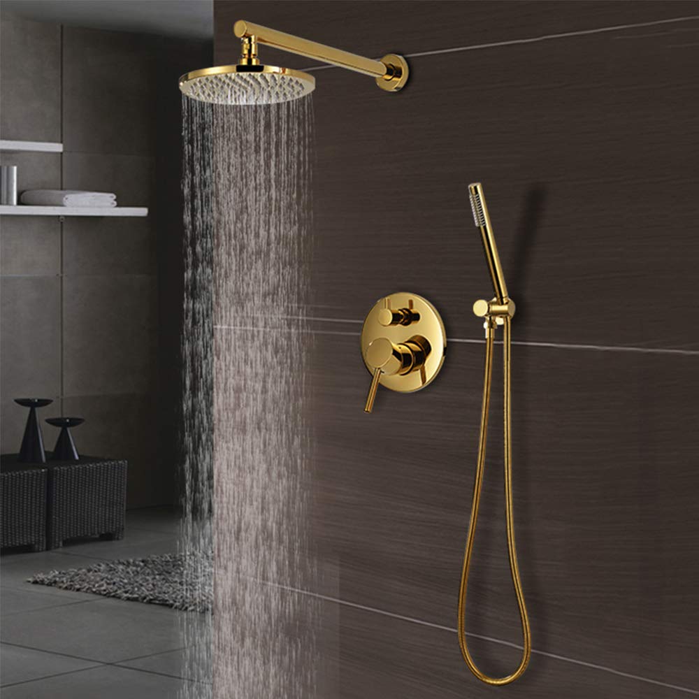 Zestaw Prysznicowy 8/10/12/16 Cali, Luksusowy Złoty System Prysznicowy, Montowany Na Ścianie, Z Mieszaczem, Zawiera Deszczownicę I Słuchawkę Prysznicową, 10 Cal(8 Cali)