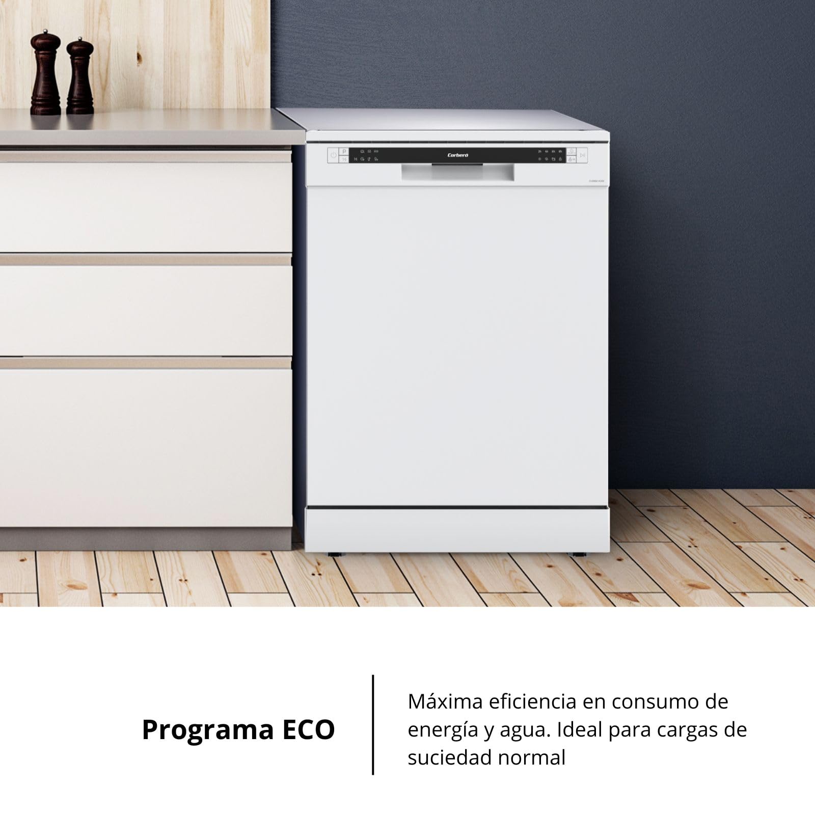 Corberó - Lavavajillas Gama Excellence | CLVM861424W | 14 Servicios | 6 Programas, 4 Temperaturas, Indicadores LED, Inicio Diferido, 3ª Bandeja, Función Media Carga | Blanco