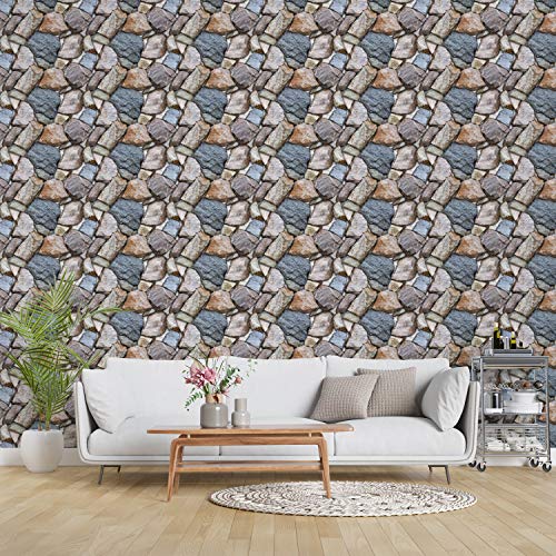 Image of DWELLSINDIA Stone Bricks Self Adhesive Peel and Stick PVC Wallpaper Waterproof, Scratch Resistant, Laminated (41CM X 244CM, Neutral, Matt)