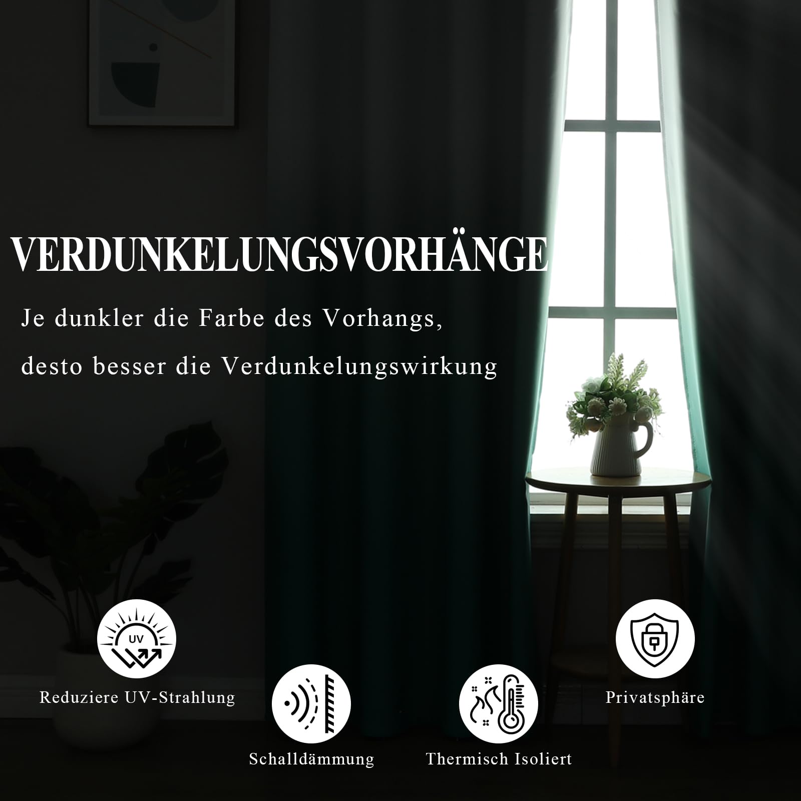 Ombre Teal e bianco arricciato, 183 cm, tenda termica per soggiorno, gradiente, set da 2 tende per camera da letto, altezza 183 x larghezza 132 cm