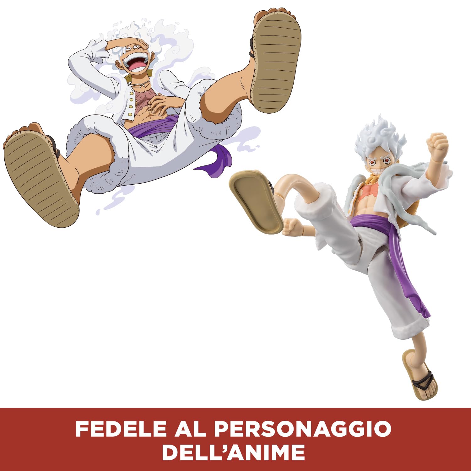 BANDAI – Anime Heroes – One Piece – Action figure 17 cm Monkey D. Rufy Gear 5 – Licenza ufficiale One Piece – Action figure snodata Luffy – Giocattolo per bambini dai 4 anni in su – 37054