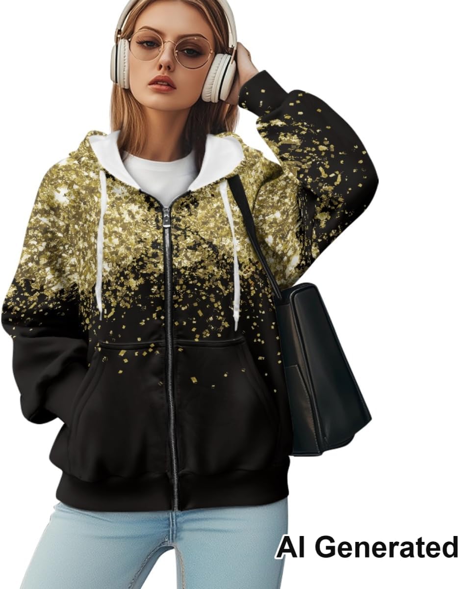 2026 Women's Oversized Hoodies with Zipper Fashion Full Zip Up Sweatshirts Jacket Outfit with Pockets image 4