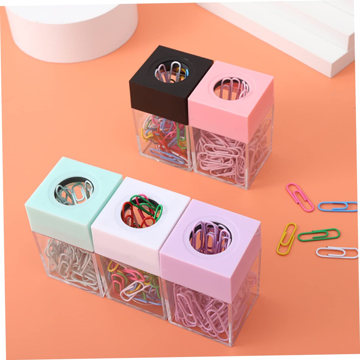 TEHAUX 9pièces Conteneur Transparent à Trombone Avec Couvercle Magnétique Organisateur De Bureau Pastel Pour Fournitures Scolaires Et Récompenses