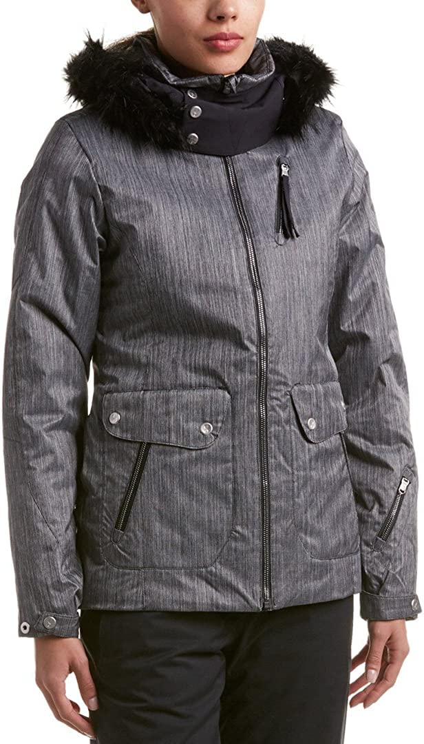 Spyder Women's Nuni Faux Fur Jacket, Black Linen Fabric/Black, 10