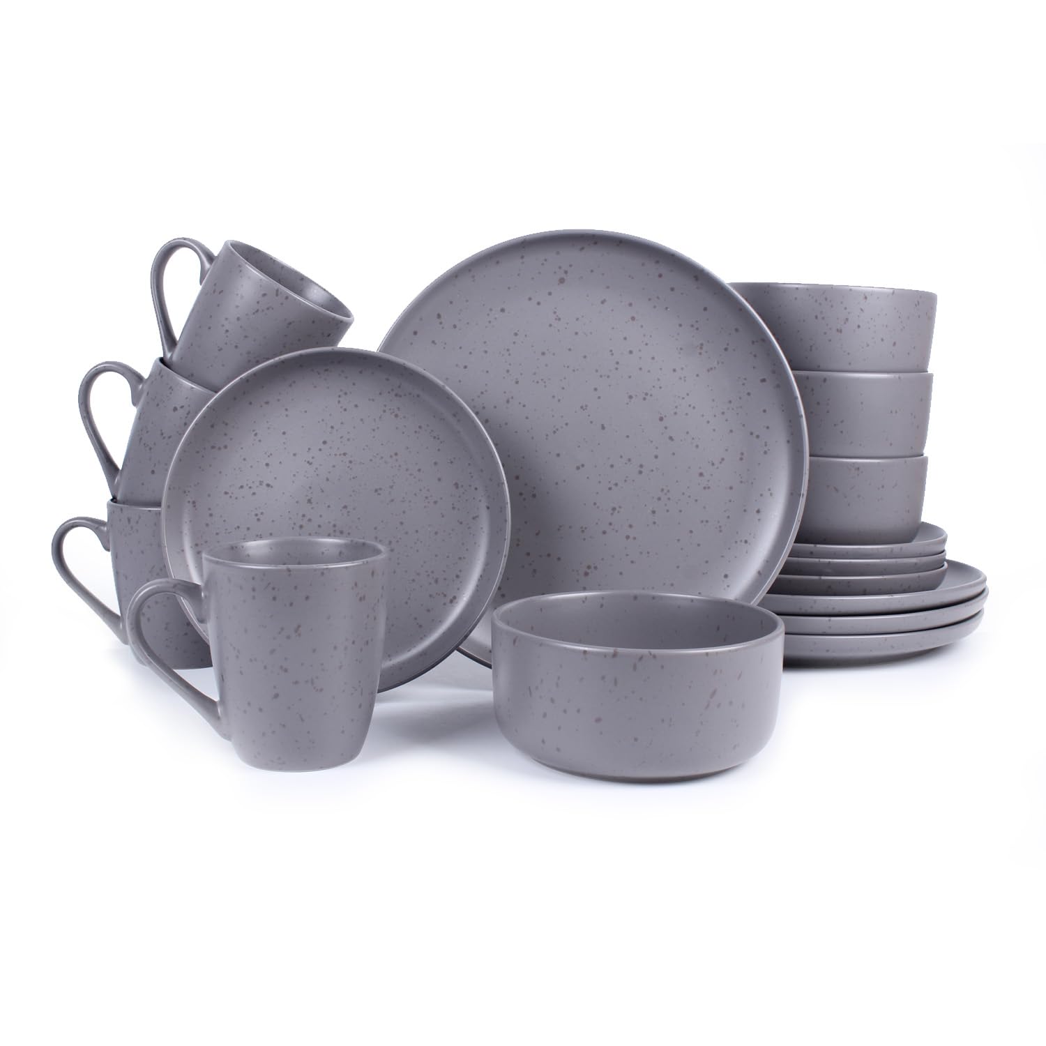 Royalford 16 Pieces Stoneware Dinner Sets Dishwasher Microwave Safe in Grey