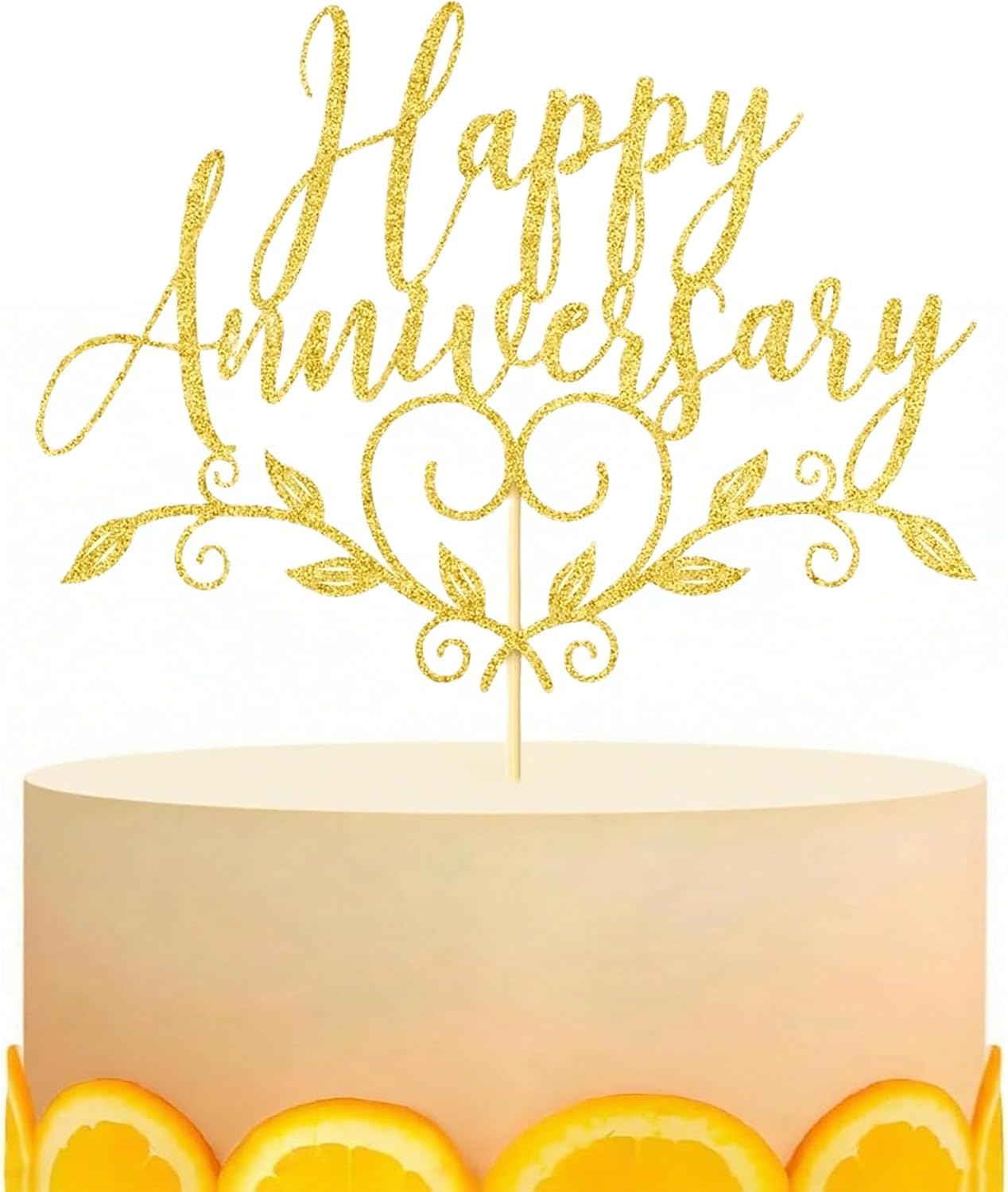 Gold Happy Anniversary Cake Decorations - Glitter Anniversary Cake Toppers, Wedding & Birthday Party Cake Decor Supplies