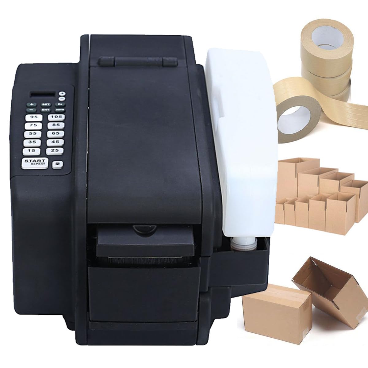 TAHALI Elektronischer Kraftbandspender, automatischer wasseraktivierter Klebebandschneider für gummiertes Klebeband, 2–8 cm Breite, Kraftbandspender, automatische Befeuchtung